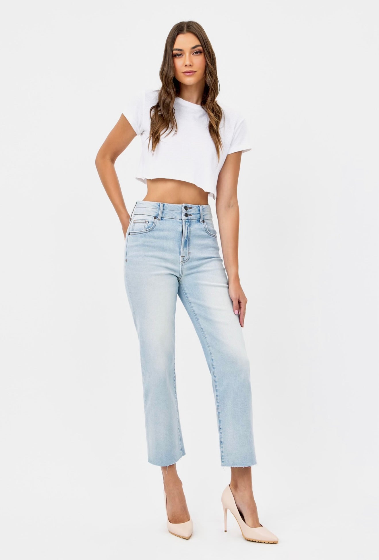 Ella Double Band Crop Denim