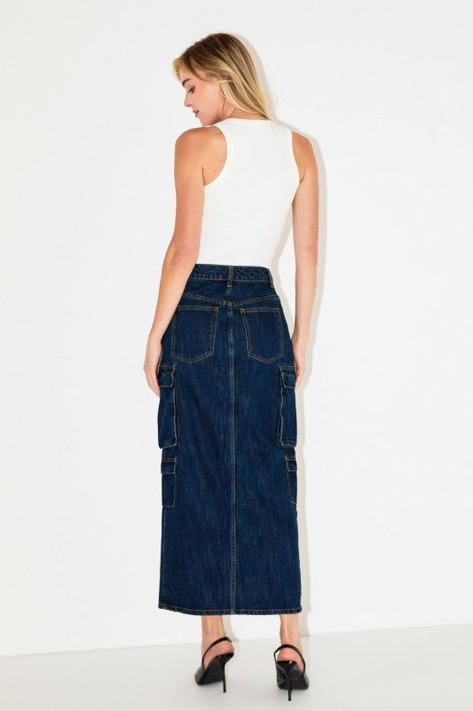Carla Cargo Denim Maxi Skirt