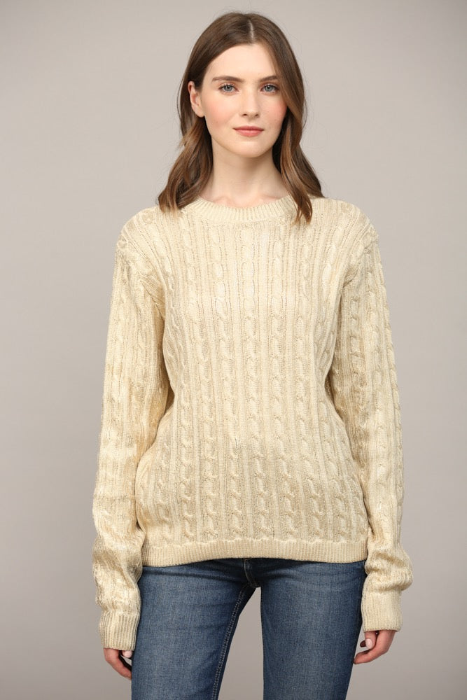 Melany Gold Foil Cable Knit Sweater