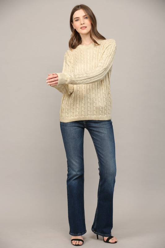 Melany Gold Foil Cable Knit Sweater