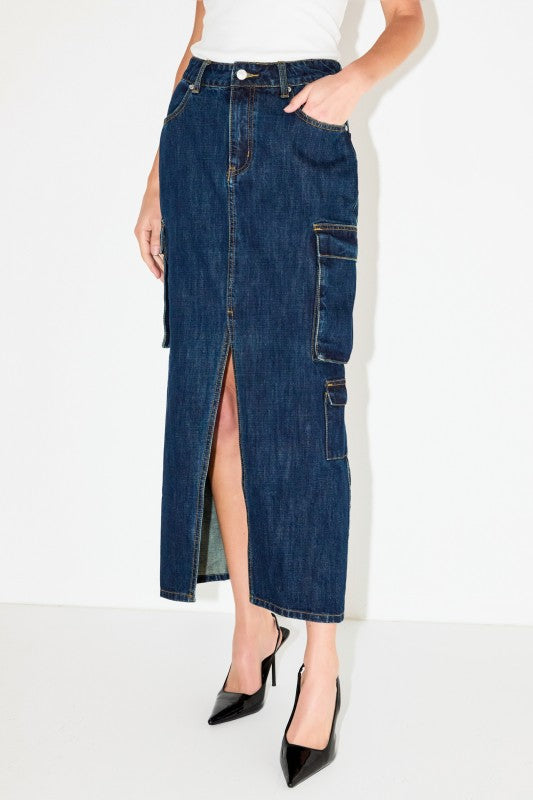 Carla Cargo Denim Maxi Skirt
