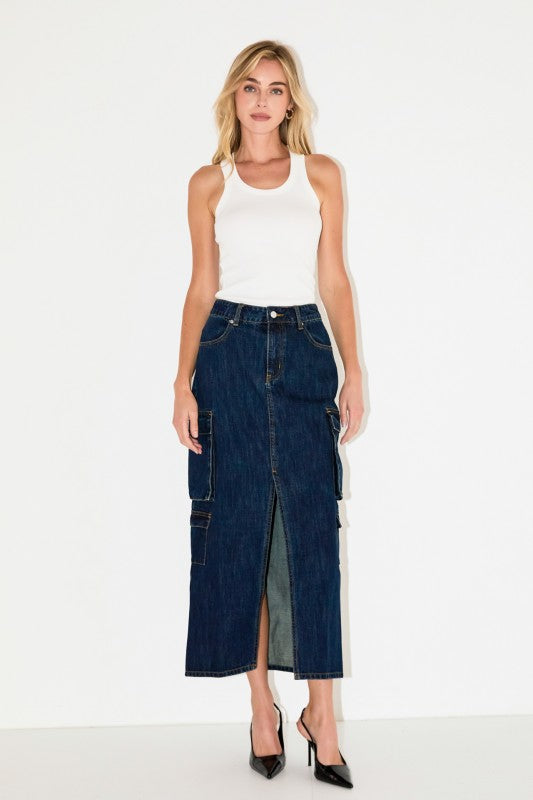 Carla Cargo Denim Maxi Skirt