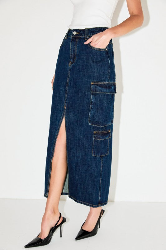 Carla Cargo Denim Maxi Skirt