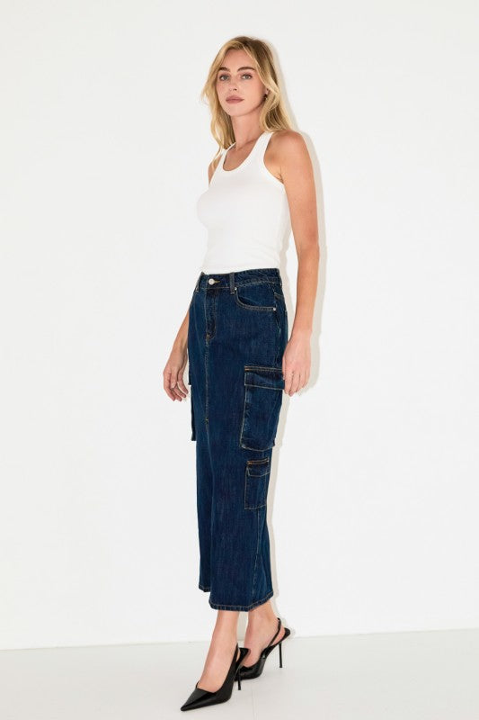 Carla Cargo Denim Maxi Skirt