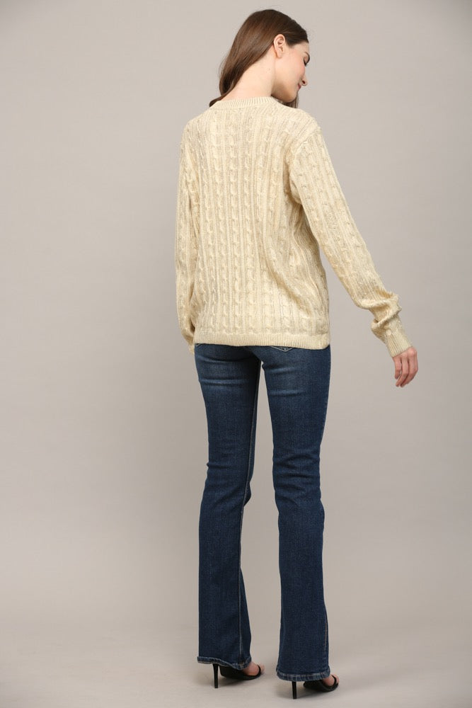 Melany Gold Foil Cable Knit Sweater