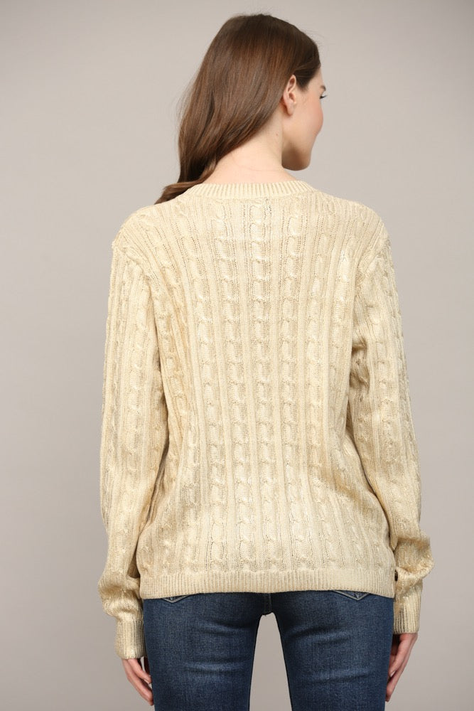 Melany Gold Foil Cable Knit Sweater