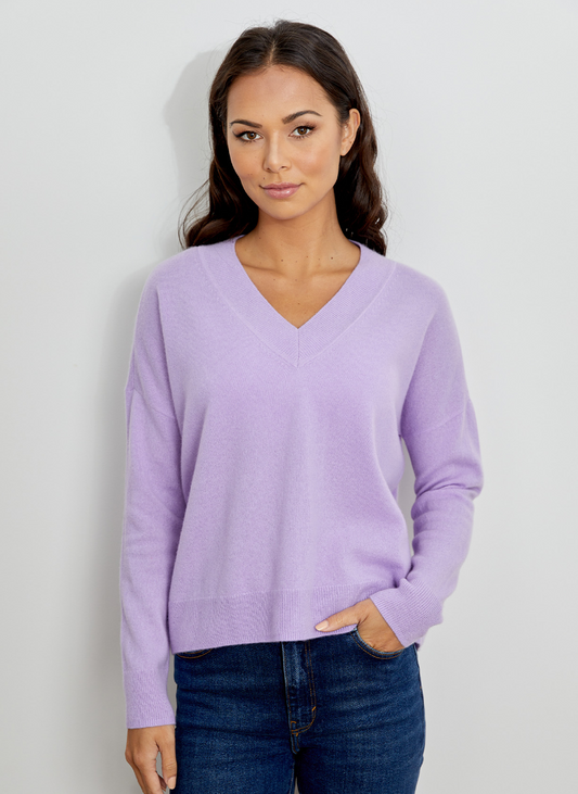 L/S V-Neck Lilac Cashmere Sweater