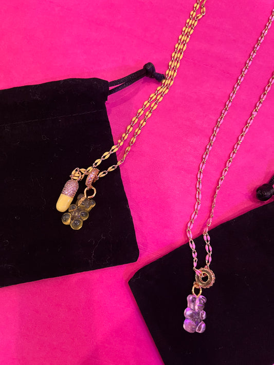 Gummie Bear Charm with Enamel Chain Necklace